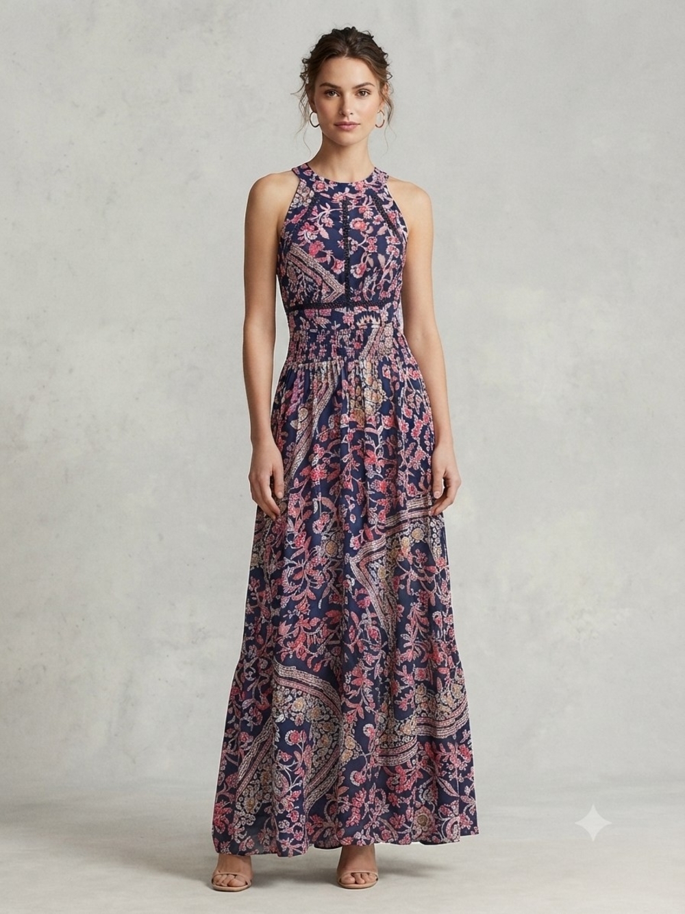 Abel The Label Sleeveless Navy and Pink Paisley Maxi Dress Size XS
